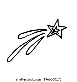 Illustration of a shooting star on a white background. Image of a comet