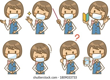Illustration of the shop assistant who wore a medical mask