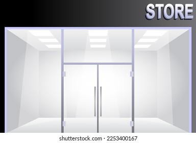 illustration of shop facade with 

glass window and doors. 