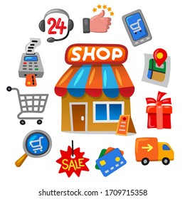 illustration of the shop store buildng icon on the white background