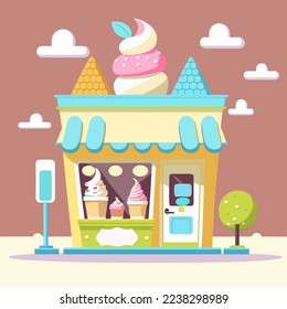 illustration of shop store fruit yogurt ice cream gelato  logo icon cartoon art design in vector flat outline color style