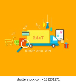 illustration of shop and win concept in flat style