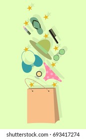 Illustration of Shopping bag with beach supplies 