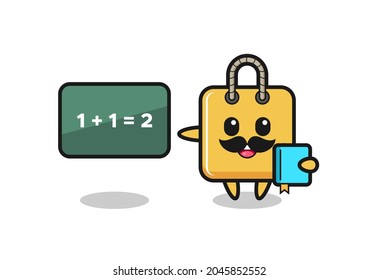 Illustration of shopping bag character as a teacher , cute style design for t shirt, sticker, logo element