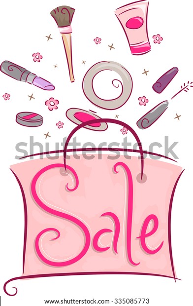 Illustration of a Shopping Bag Filled with Discounted Cosmetic Products