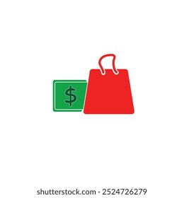 illustration of shopping bag icon symbol with money for commercial use