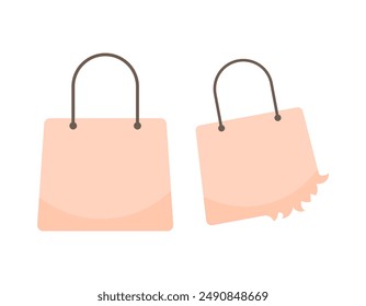 illustration of a shopping bag that is in good condition and a damaged shopping bag. broken shopping bag. condition of the object. icon or symbol. flat style design. graphic elements