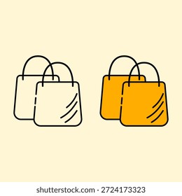 Ilustración de una bolsa de compras en dos estilos de color diferentes. Moda. Ilustración vectorial.