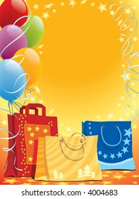 Illustration of shopping bags and colorful balloons