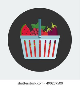 Illustration of Shopping basket full of healthy organic fresh and natural food.