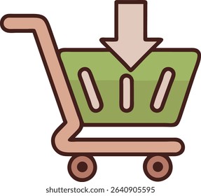 Illustration of a Shopping Cart with an Arrow Pointing Down Representing Adding Items or Purchasing
