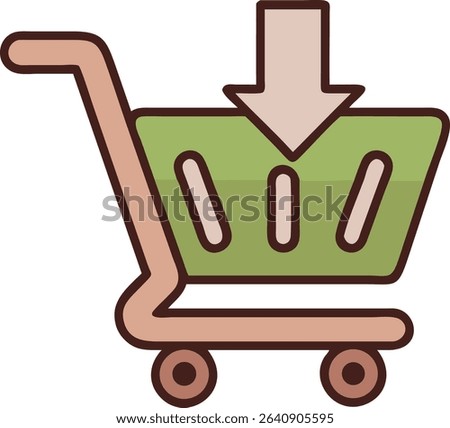 Illustration of a Shopping Cart with an Arrow Pointing Down Representing Adding Items or Purchasing
