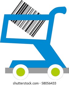 illustration of a shopping cart with barcodes inside