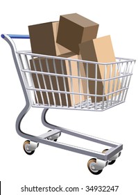 Illustration of a shopping cart full of parcels