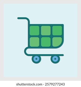 Illustration of a shopping cart icon with rounded edges and a green body