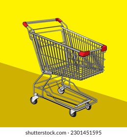 Illustration of shopping cart isolated on yellow