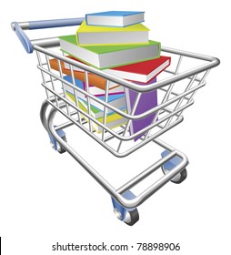 An illustration of a shopping cart trolley full of books