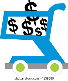 illustration of a shopping cart with usd inside