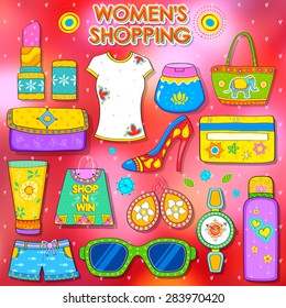 illustration of shopping concept in Indian kitsch style