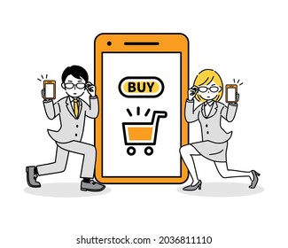 Illustration of shopping on a smartphone.