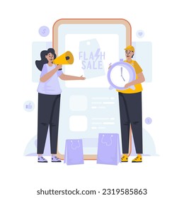 Illustration of shopping online with flash sale limited time offer concept