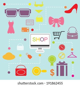 illustration of shopping online infographics flatten design