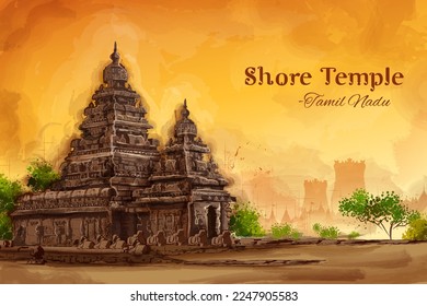 illustration of Shore Temple in Mahabalipuram Chennai in Tamil Nadu, India svg