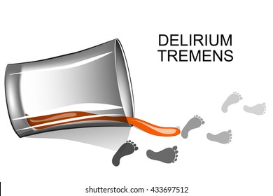 illustration of a short glass of whiskey spilled for an illustration of delirium tremens