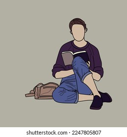 Illustration of a short-haired girl sitting on the floor and reading a book.