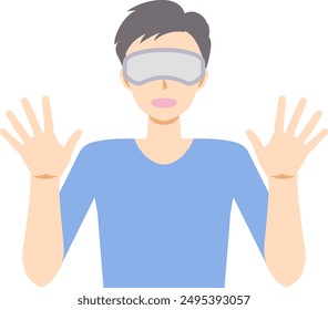 Illustration of a short-haired man surprised by virtual reality