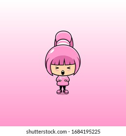 illustration of shortness of breath girl, cute cartoon vector design