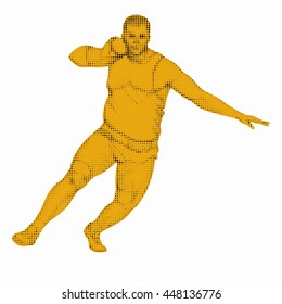 illustration shot putter man. black dots and yellow drawing on a white background