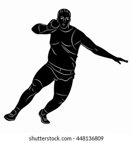 illustration shot putter man. black and white drawing on a white background