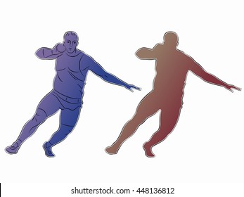 illustration shot putter man. color drawing on a white background