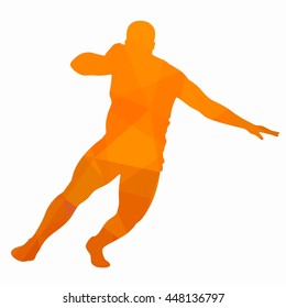 illustration shot putter man. orange triangles drawing on a white background