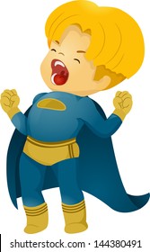 Illustration of Shouting Little Kid Boy Superhero