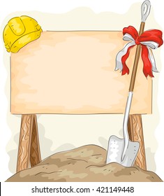 Illustration Of A Shovel Placed Beside A Construction Sign For Groundbreaking