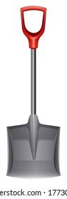 Illustration of a shovel with a red handle on a white background