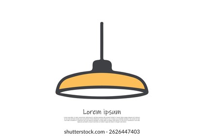 An illustration showcases a simple hanging lamp design, featuring a yellow shade with a sleek grey outline and support, set against a transparent backdrop.