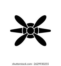 An illustration showcases a stark black six-bladed propeller with rounded tips, contrasted against a white background, ideal for minimalistic design elements, vectors and graphics.