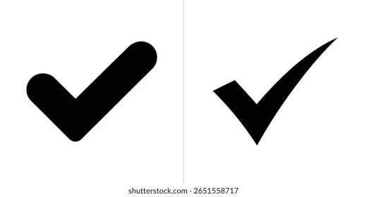 Illustration showcases two unique black check mark symbols isolated on a white background. The left mark has a rounded end, while the right is more angular.