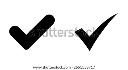 Illustration showcases two unique black check mark symbols isolated on a white background. The left mark has a rounded end, while the right is more angular.