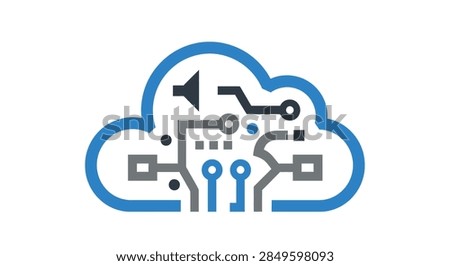 An illustration showcasing cloud computing, featuring a cloud-shaped design incorporating circuit board elements, suggesting digital technology and data processing, perfect for conceptual projects.