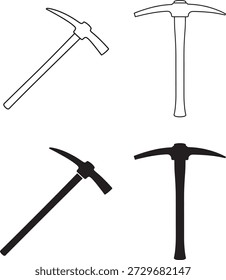 An illustration showcasing different types of pickaxes and hammers with distinct handles and heads
