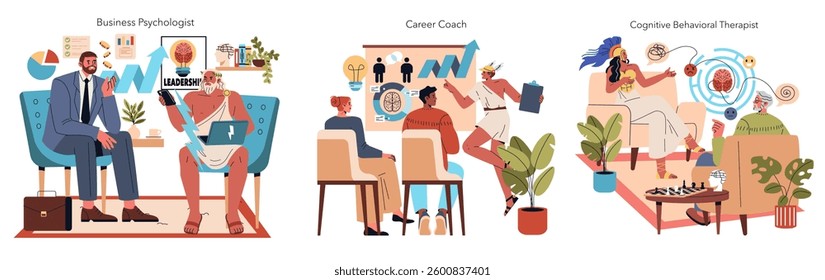 Illustration showcasing effective professional interactions and productive teamwork within a modern office environment