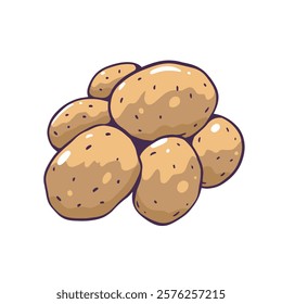 Illustration showcasing fresh and stacked potatoes that are ready for harvest or cooking