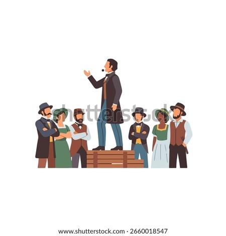 an illustration showcasing a historical public speech the orator standing on a podium addressing a crowd a visual representation of a bygone era depicting a historic event a classic