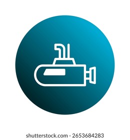 Uma ilustração mostrando um ícone de submarino contra um círculo azul gradiente oferecendo um design simples para temas náuticos