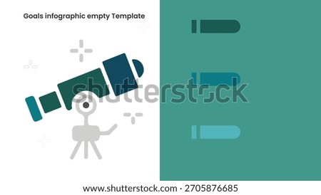 Illustration showcasing a telescope aimed toward a three-step growth diagram. It represents business goals, targets, and a strategy for achieving success, using a blank infographic template.