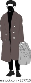 Illustration showcasing a trendy individual in an urban fashion outfit, holding a stylish bag, exuding a sense of modernity and minimalistic style. Perfect for fashion, lifestyle, or modern expression
